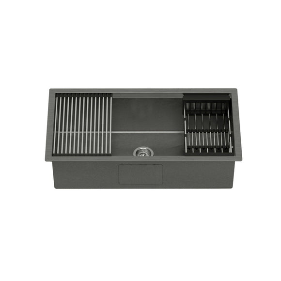 Cefito Kitchen Sink 81X45CM Stainless Steel Single Bowl Drain Rack Basket Black - RnR Galore