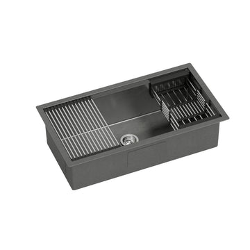 Cefito Kitchen Sink 81X45CM Stainless Steel Single Bowl Drain Rack Basket Black - RnR Galore