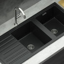 Cefito Kitchen Sink Stone Sink Granite Laundry Basin Double Bowl 116x49cm Black - RnR Galore
