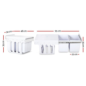Cefito Pull Out Bin Kitchen Double Basket 2X15L White - RnR Galore