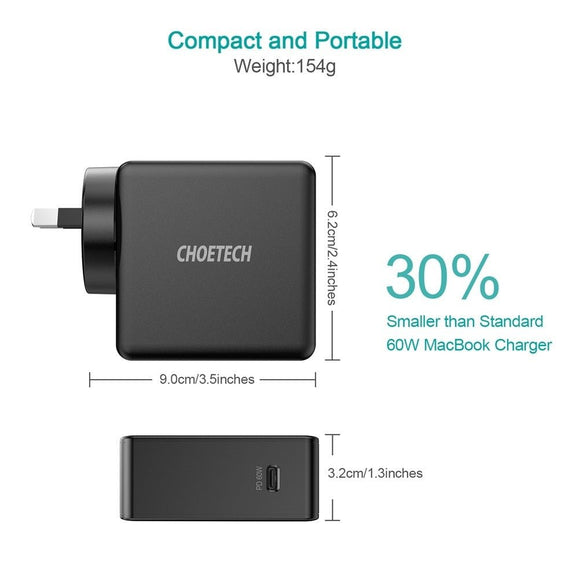 CHOETECH Q4004 60W PD 3.0 Type - C Fast Charging Foldable Adapter USB - C Charger - RnR Galore