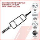 Chrome Olympic Tricep Bar Barbell Heavy Duty with Spring Collars - RnR Galore