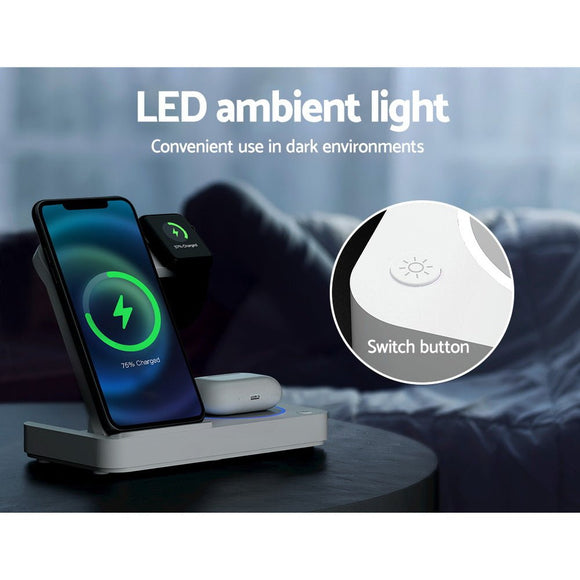 Devanti 4 - in - 1 Wireless Charger Dock Fast Charging for Phone White - RnR Galore