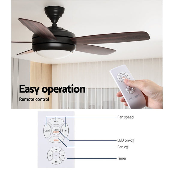 Devanti 52'' Ceiling Fan AC Motor 5 Blades w/Light - Dark Wood - RnR Galore