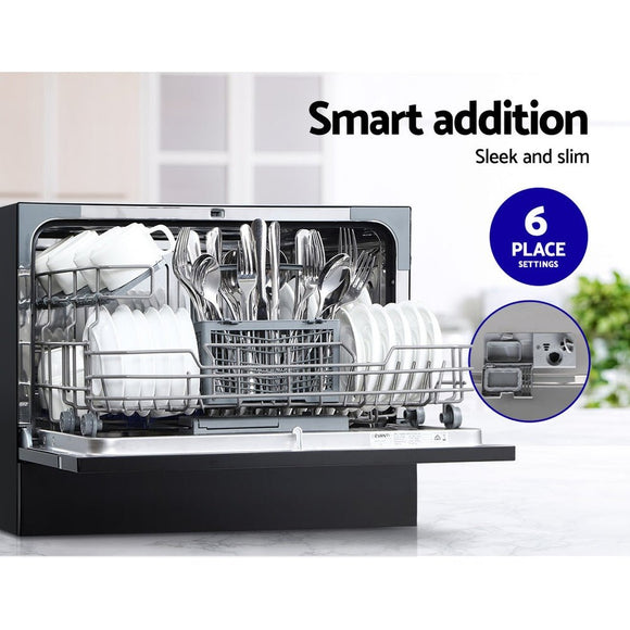 Devanti 6 Place Settings Benchtop Dishwasher Black - RnR Galore