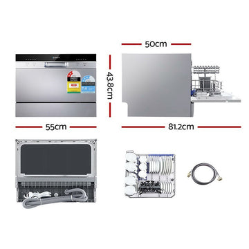 Devanti 6 Place Settings Benchtop Dishwasher Sliver - RnR Galore