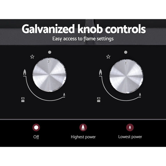 Devanti Gas Cooktop 30cm 2 Burner Black - RnR Galore