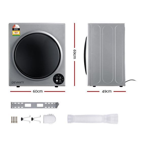 Devanti Tumble Dryer 5kg Fully Auto Silver - RnR Galore
