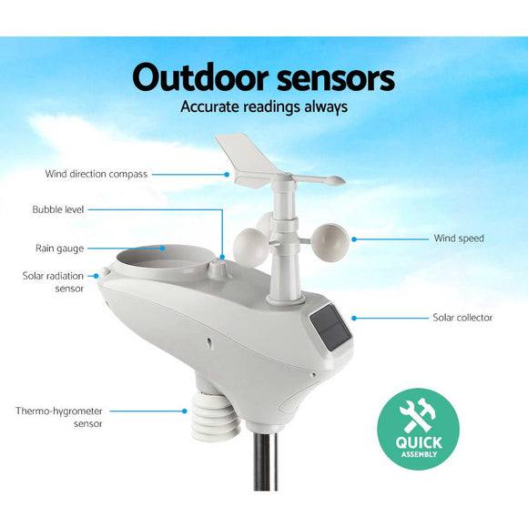 Devanti Wireless WiFi Professional Weather Station Solar Sensor LCD UV Light - RnR Galore