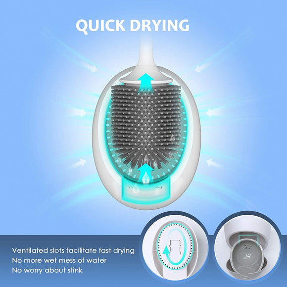 Ecoco Silicone Water Drop Toilet Brush Holder Set Wall - Mounted Cleaning Brush Tool Grey - RnR Galore