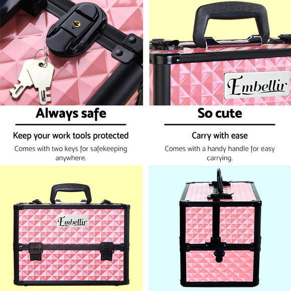 Embellir Portable Cosmetic Beauty Makeup Case - Diamond Pink - RnR Galore