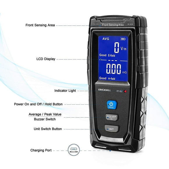 ERICKHILL EMF Meter Digital Electromagnetic Field Radiation Detector Machine - RnR Galore