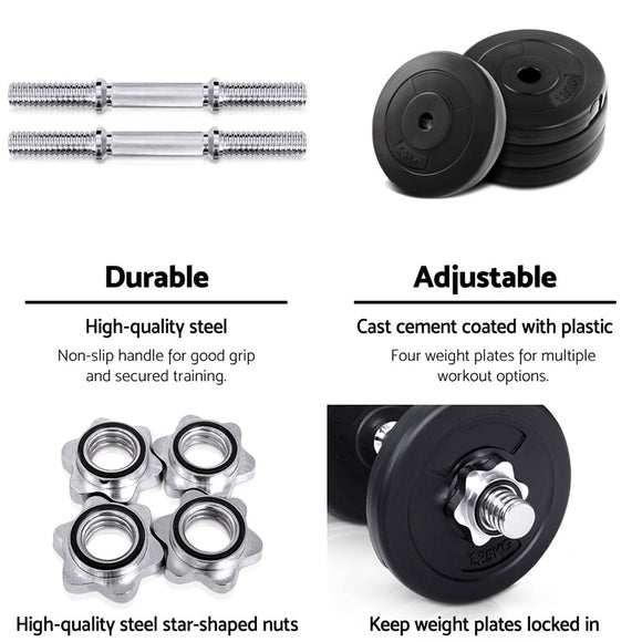 Everfit 10kg Dumbbell Set Weight Plates Dumbbells Lifting Bench - RnR Galore