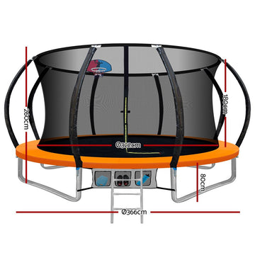 Everfit 12FT Trampoline for Kids w/ Ladder Trampoline Enclosure Safety Net Rebounder Orange - RnR Galore