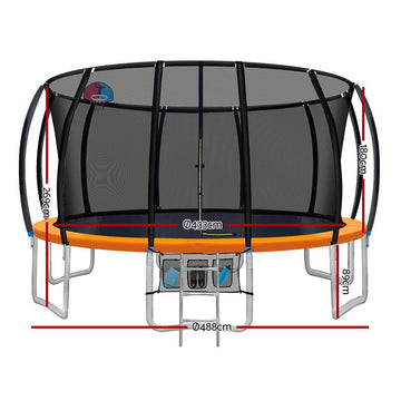 Everfit 16FT Trampoline for Kids w/ Ladder Enclosure Safety Net Rebounder Orange - RnR Galore