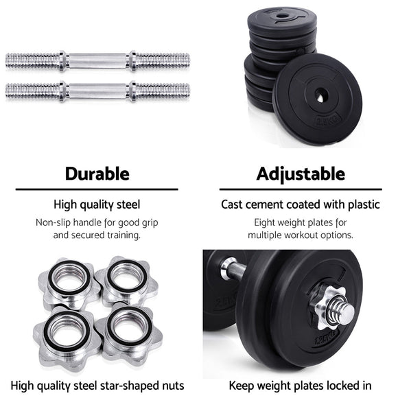 Everfit 20kg Dumbbell Set Weight Plates Dumbbells Lifting Bench - RnR Galore