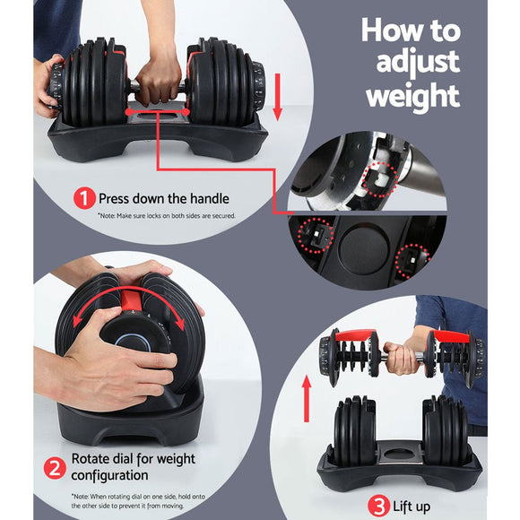 Everfit 24kg Dumbbells Adjustable Dumbbell Weight Plates Home Gym 2pcs - RnR Galore