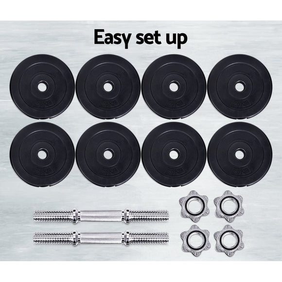 Everfit 25kg Dumbbell Set Weight Plates Dumbbells Lifting Bench - RnR Galore