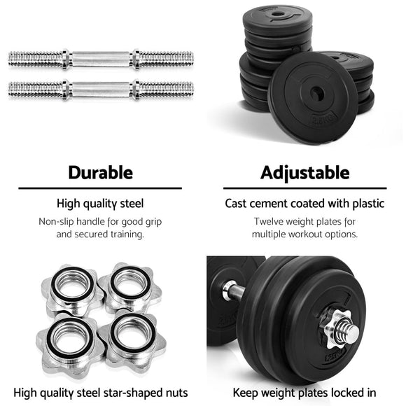 Everfit 30kg Dumbbell Set Weight Plates Dumbbells Lifting Bench - RnR Galore