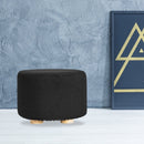 Fabric Ottoman Round Wooden Leg Foot Stool - BLACK - RnR Galore