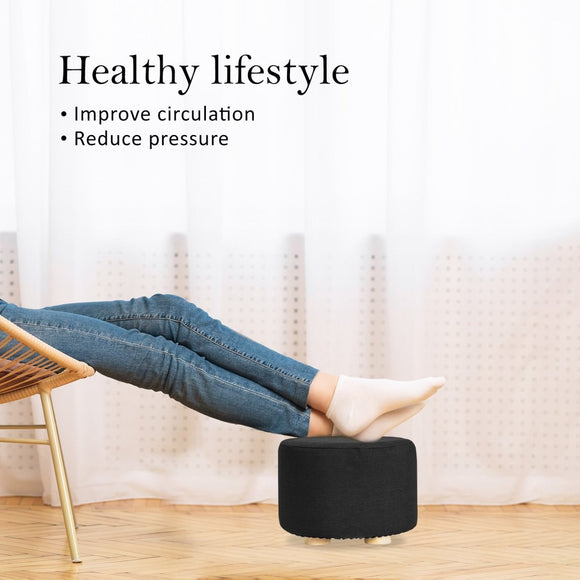 Fabric Ottoman Round Wooden Leg Foot Stool - BLACK - RnR Galore
