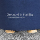 Fabric Ottoman Round Wooden Leg Foot Stool - DARK BLUE - RnR Galore