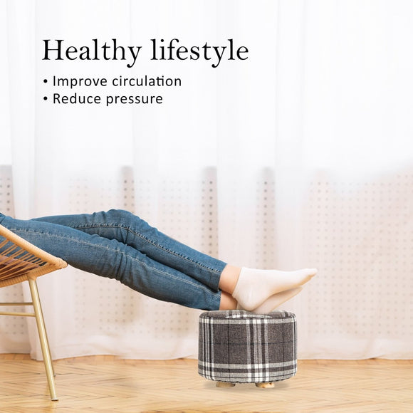 Fabric Ottoman Round Wooden Leg Foot Stool - LATTICE - RnR Galore