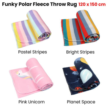 Funky Cute Polar Fleece Throw Rug Navy Planet Space - RnR Galore