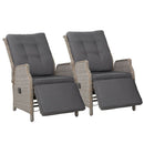 Gardeon 2PC Recliner Chairs Sun lounge Wicker Lounger Outdoor Furniture Adjustable Grey - RnR Galore
