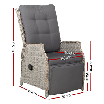 Gardeon 2PC Recliner Chairs Sun lounge Wicker Lounger Outdoor Furniture Adjustable Grey - RnR Galore