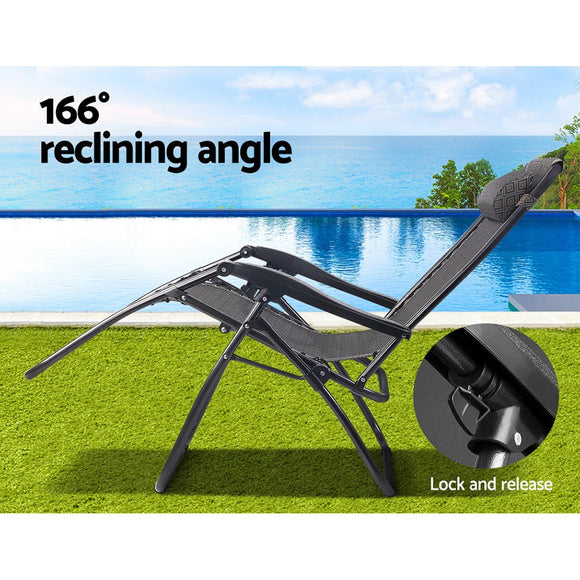 Gardeon 2PC Zero Gravity Chair Folding Outdoor Recliner Adjustable Sun Lounge Camping Beige - RnR Galore