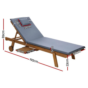 Gardeon 2x Sun Lounge Wooden Lounger Outdoor Furniture Day Bed Wheel Patio Grey - RnR Galore