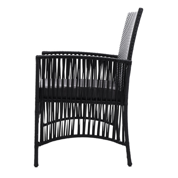 Gardeon 3PC Bistro Set Outdoor Furniture Rattan Table Chairs Cushion Patio Garden Lyra - RnR Galore