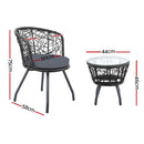 Gardeon 3PC Bistro Set Outdoor Furniture Rattan Table Chairs Patio Garden Cushion Black - RnR Galore