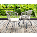 Gardeon 3PC Bistro Set Outdoor Furniture Rattan Table Chairs Patio Garden Cushion Grey - RnR Galore