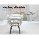 Gardeon 3PC Bistro Set Outdoor Furniture Rattan Table Chairs Patio Garden Cushion Grey - RnR Galore
