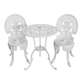 Gardeon 3PC Patio Furniture Outdoor Bistro Set Dining Chairs Aluminium White - RnR Galore