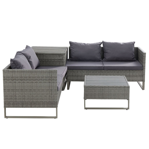Gardeon 4 - Seater Outdoor Sofa Furniture Lounge Set Wicker Setting Grey - RnR Galore