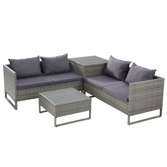 Gardeon 4 - Seater Outdoor Sofa Furniture Lounge Set Wicker Setting Grey - RnR Galore