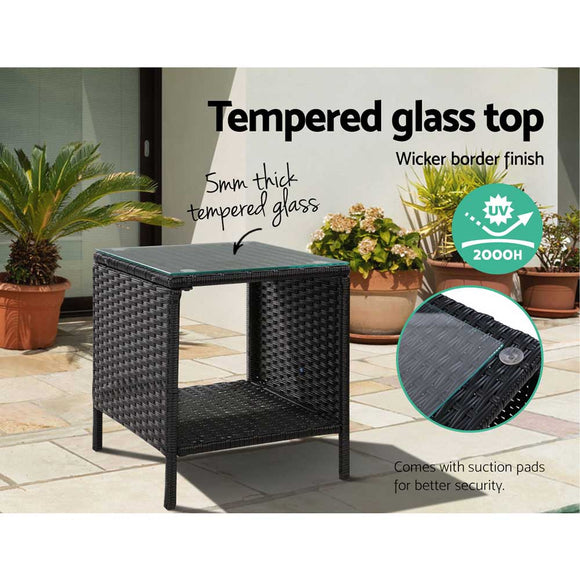 Gardeon Coffee Side Table Wicker Desk Rattan Outdoor Furniture Garden Black - RnR Galore