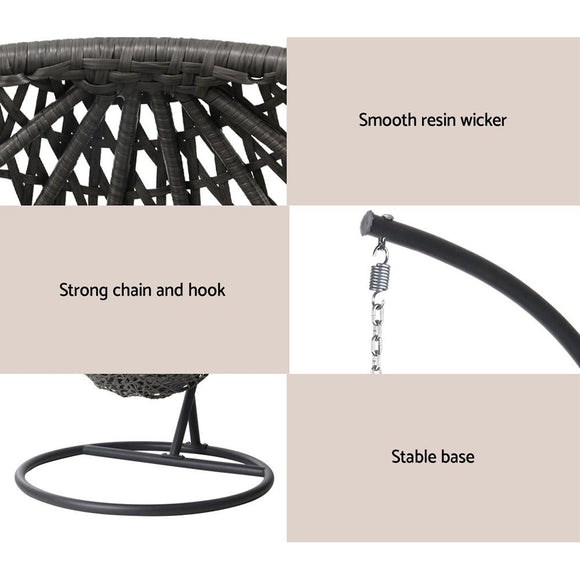 Gardeon Outdoor Egg Swing Chair Wicker Rattan Furniture Pod Stand Cushion Black - RnR Galore