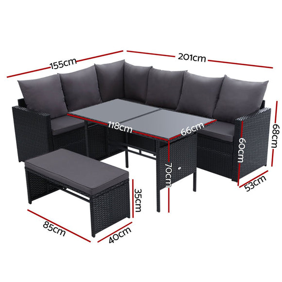 Gardeon Outdoor Furniture Dining Setting Sofa Set Lounge Wicker 8 Seater Black - RnR Galore