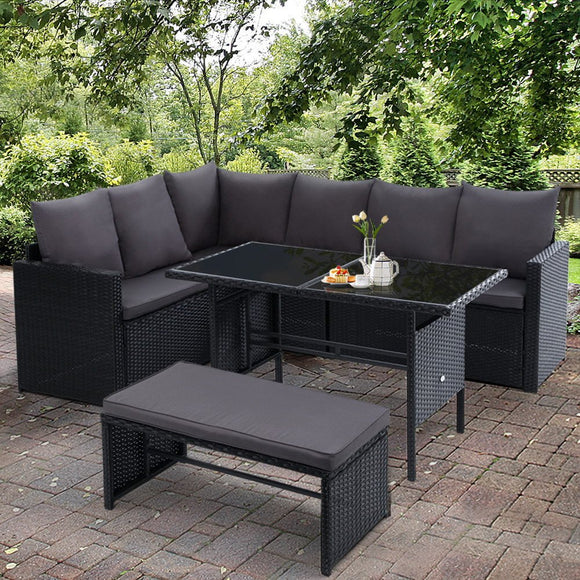 Gardeon Outdoor Furniture Dining Setting Sofa Set Lounge Wicker 8 Seater Black - RnR Galore