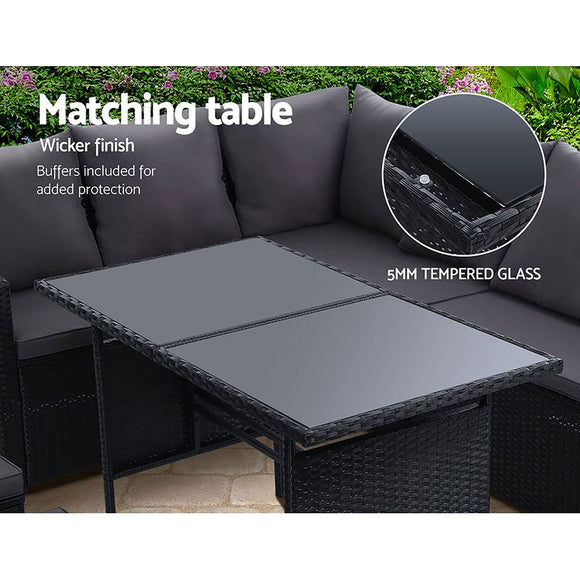 Gardeon Outdoor Furniture Dining Setting Sofa Set Lounge Wicker 9 Seater Black - RnR Galore