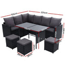 Gardeon Outdoor Furniture Dining Setting Sofa Set Lounge Wicker 9 Seater Black - RnR Galore