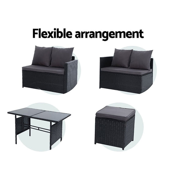 Gardeon Outdoor Furniture Dining Setting Sofa Set Lounge Wicker 9 Seater Black - RnR Galore