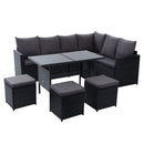 Gardeon Outdoor Furniture Dining Setting Sofa Set Lounge Wicker 9 Seater Black - RnR Galore