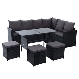 Gardeon Outdoor Furniture Dining Setting Sofa Set Lounge Wicker 9 Seater Black - RnR Galore