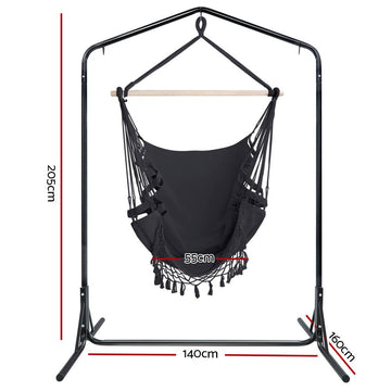 Gardeon Outdoor Hammock Chair with Stand Tassel Hanging Rope Hammocks Grey - RnR Galore