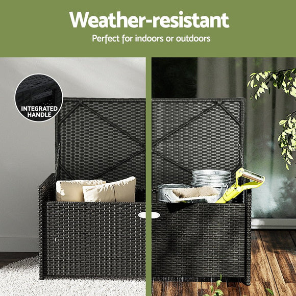 Gardeon Outdoor Storage Bench Box Wicker Garden Sheds Tools Cushion Patio Furniture Black - RnR Galore